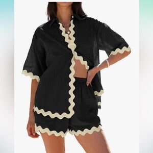 Danedvi Womens 2 Piece Outfits Short Sleeve Shirts and Shorts Lounge Sets Sz M